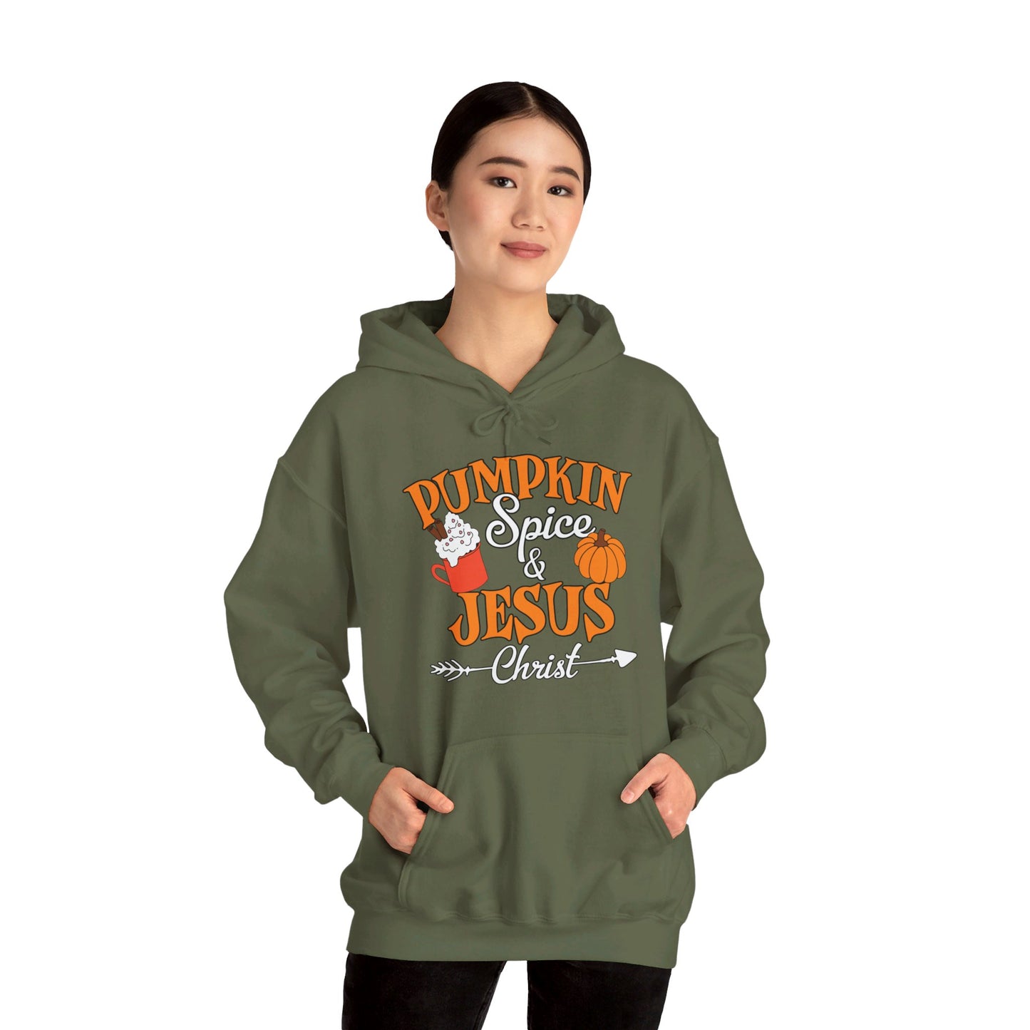 Pumpkin Spice And Jesus Christ Halloween Unisex Christian Pullover Hooded Sweatshirt