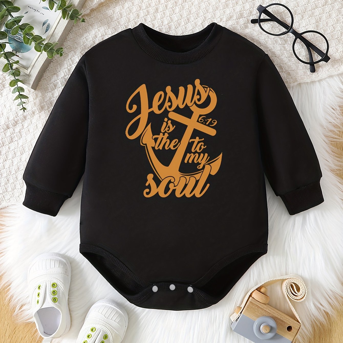 Jesus Is The Anchor To My Soul Long Sleeve Christian Baby Onesie claimedbygoddesigns