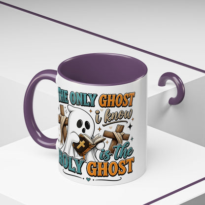Accent Mug — "The Only Ghost I Know Is the Holy Ghost" Christian Halloween Coffee Cup