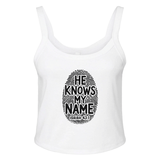 He Knows My Name Christian Women's Micro Ribbed Scoop Tank - ClaimedbyGodDesigns