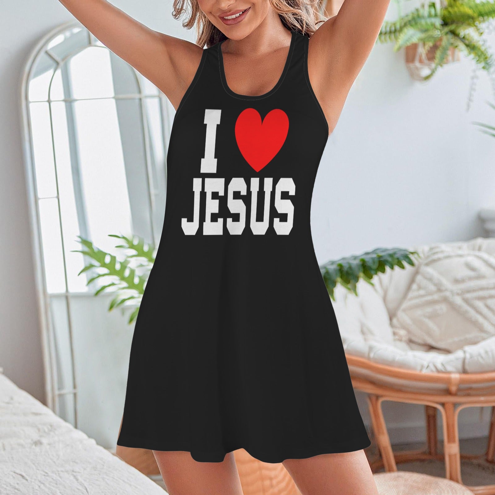 I Love Jesus Women's Christian Racer Vest Pajama Nightdress