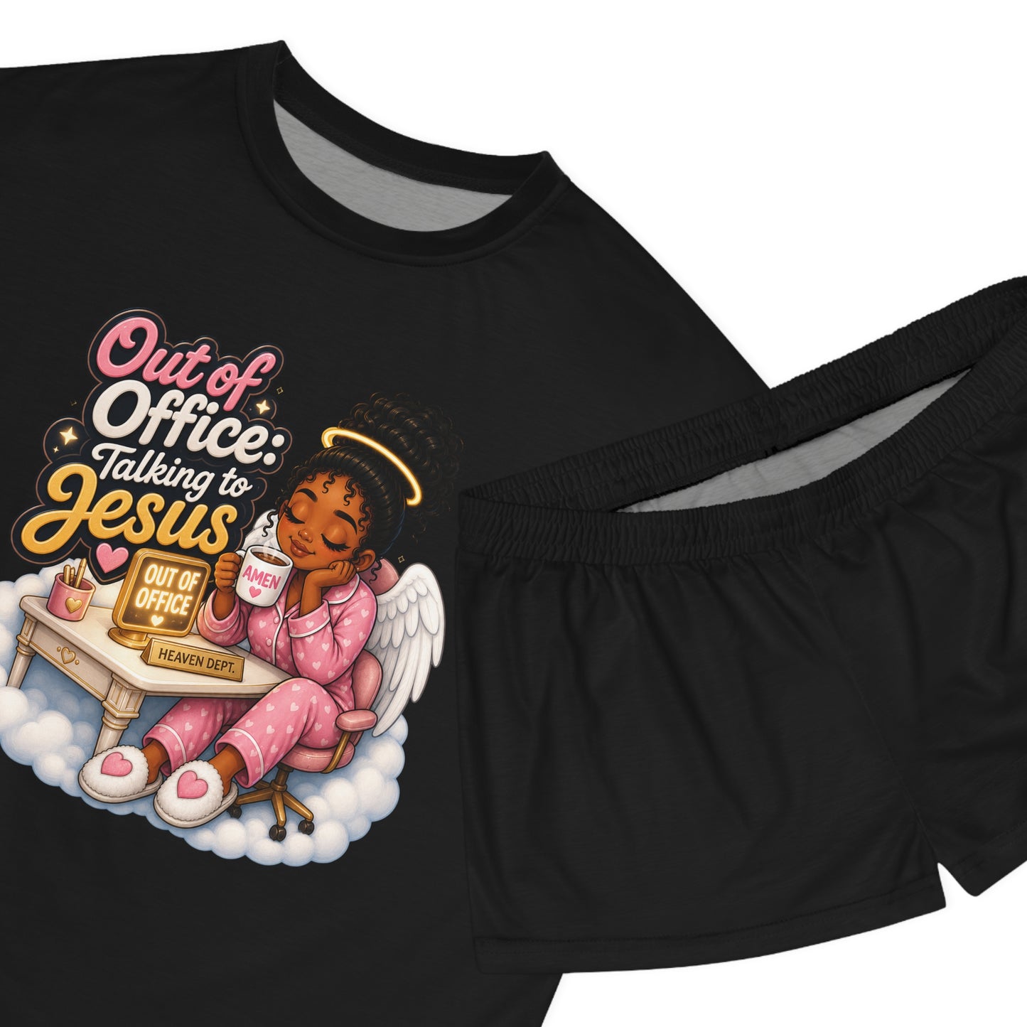 Women’s Pajama Set - “Out of Office: Talking to Jesus” Angelic Lounge Sleepwear - ClaimedbyGodDesigns