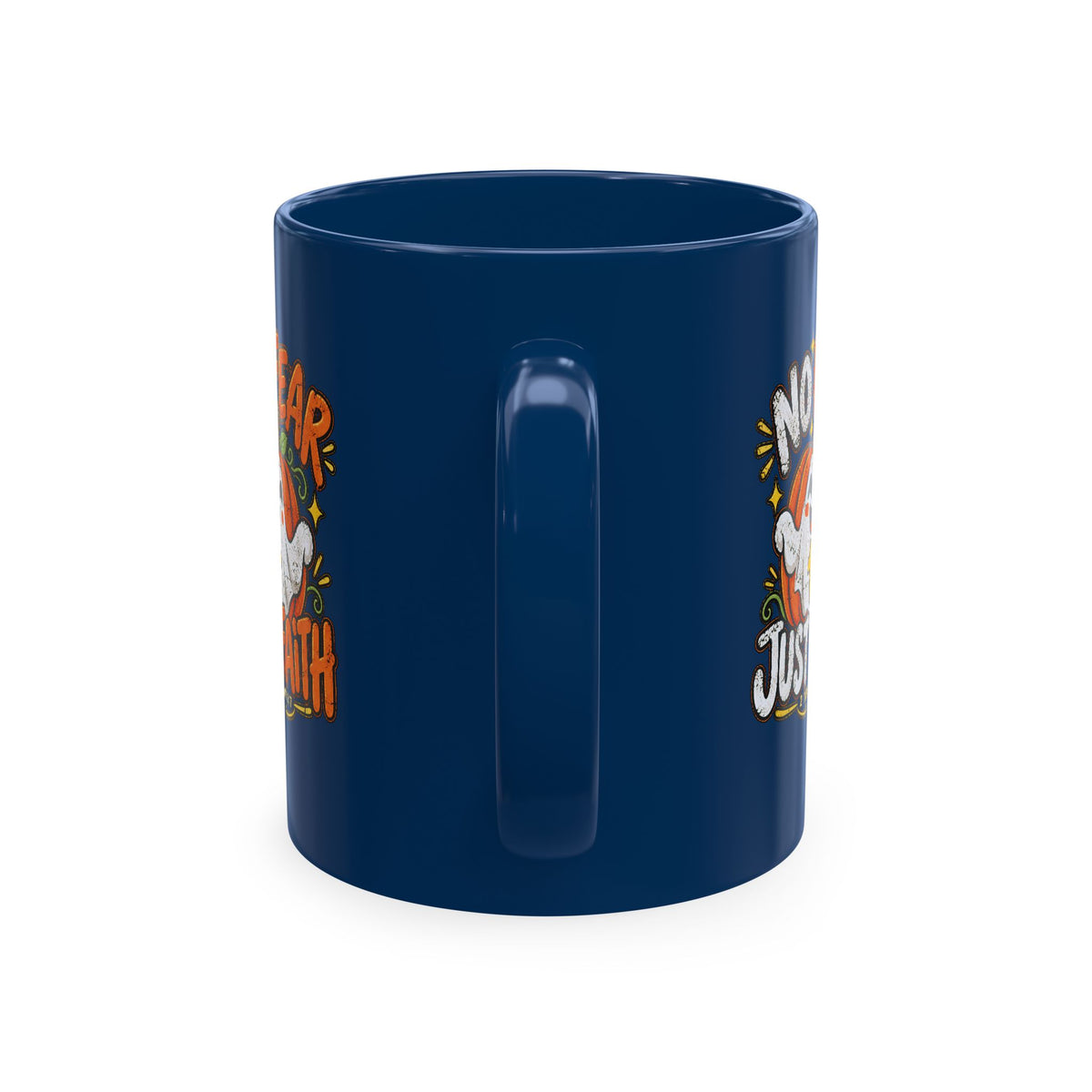 Halloween Ghost Christian Ceramic Mug — "No Fear, Just Faith" Pumpkin Coffee Cup