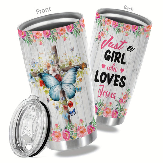 Just A Girl Who Loves Jesus Christian Insulated Stainless Steel Tumbler 20oz claimedbygoddesigns