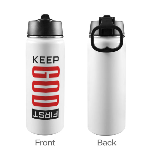 Keep Him First Insulated Christian Water Bottle with Straw Lid (18oz) - ClaimedbyGodDesigns