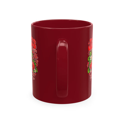 Ceramic Mug — "Jesus Sweetens My Life" Strawberry Faith Coffee Cup