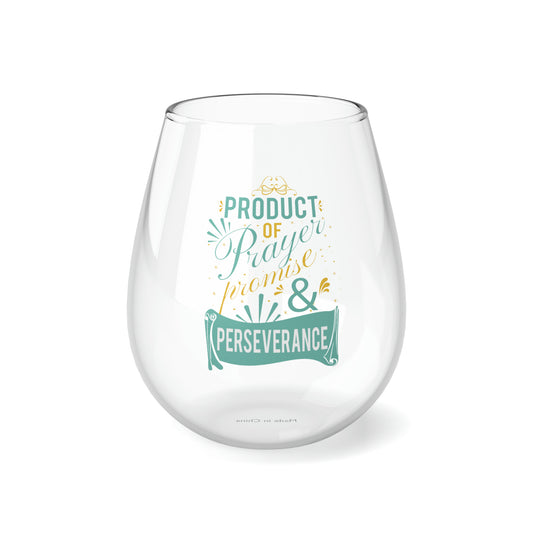 Product Of Prayer, Promise, & Perseverance Stemless Wine Glass, 11.75oz