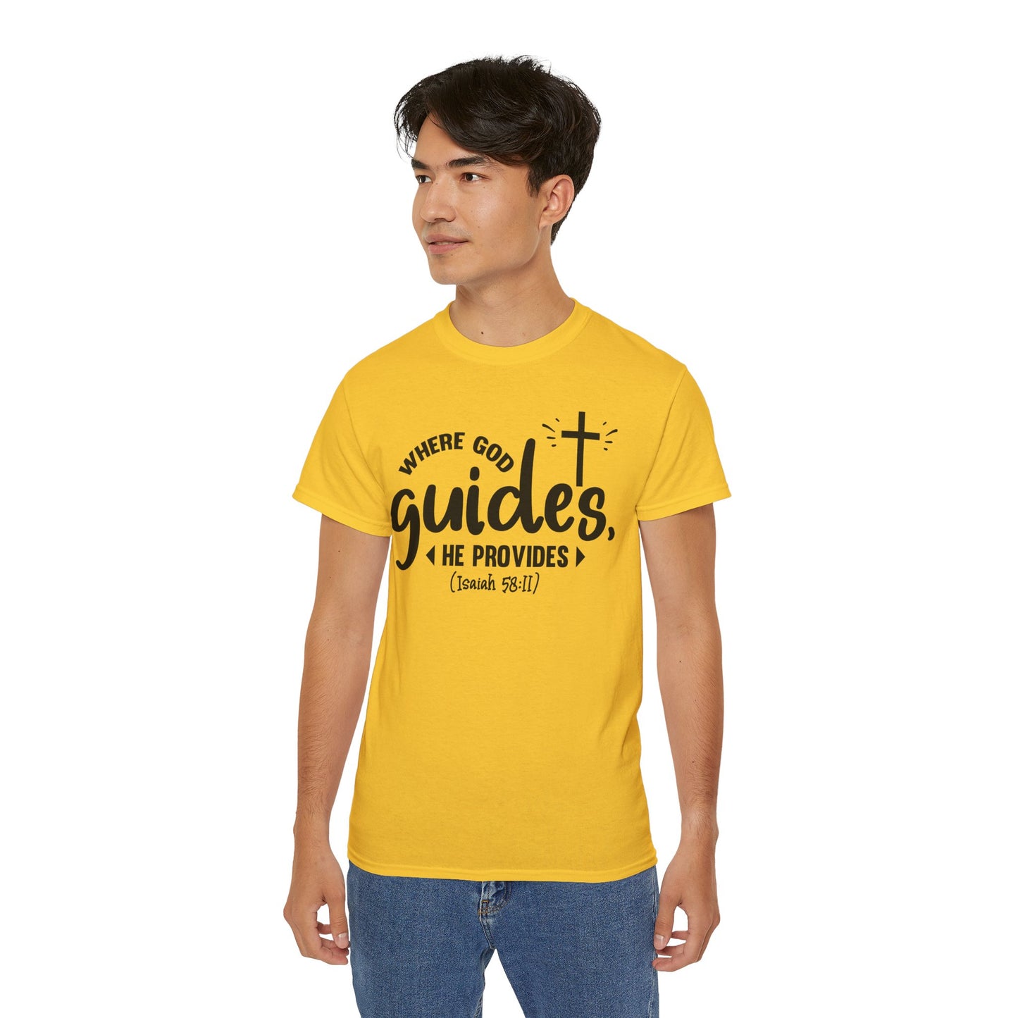 Where God Guides He Provides Unisex Christian Ultra Cotton Tee Printify