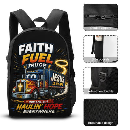 Faith Fuel Truck Christian 3 PCS Bag Set (Backpack, Lunch Bag and Pencil Case) - ClaimedbyGodDesigns