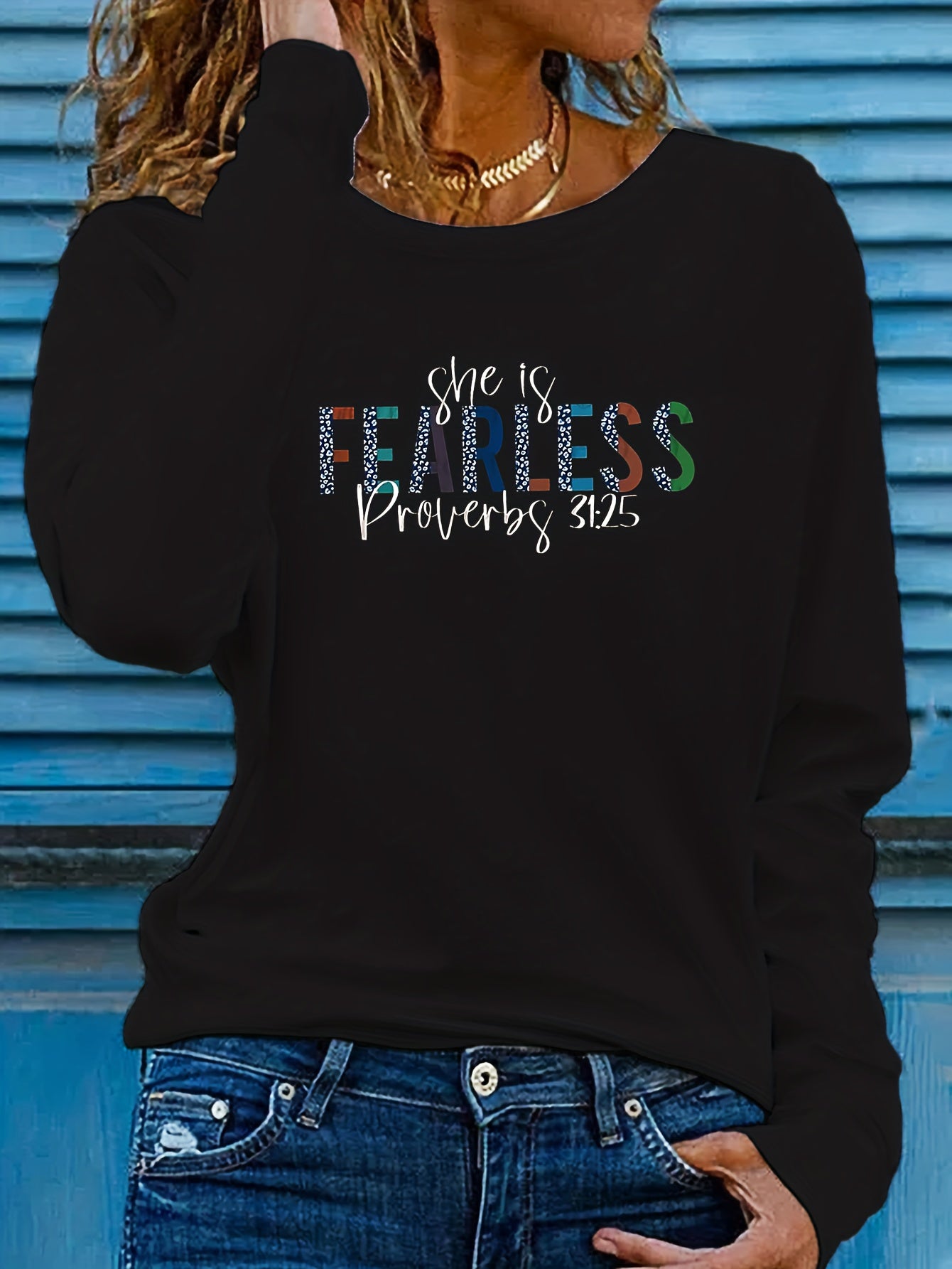 Proverbs 31:25 She Is Fearless Women's Christian Pullover Sweatshirt claimedbygoddesigns