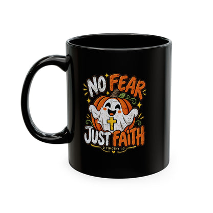 Halloween Ghost Christian Ceramic Mug — "No Fear, Just Faith" Pumpkin Coffee Cup