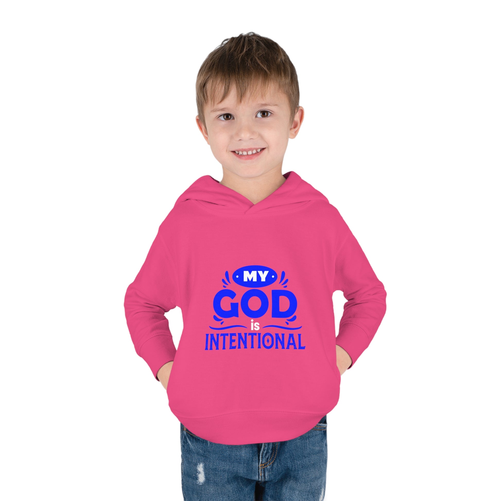 My God Is Intentional Toddler Pullover Fleece Hoodie Printify