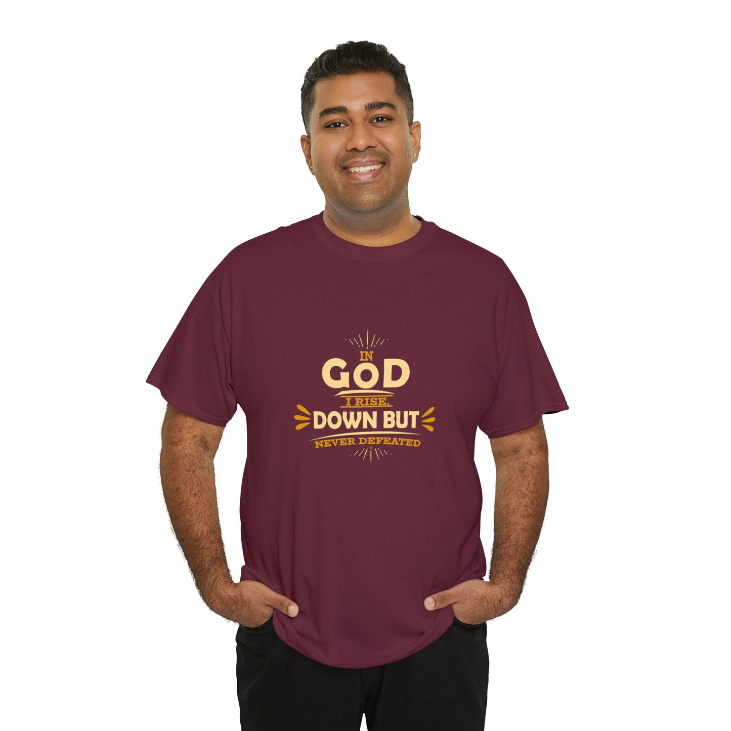 In God I Rise Down But Never Defeated  Unisex Heavy Cotton Tee