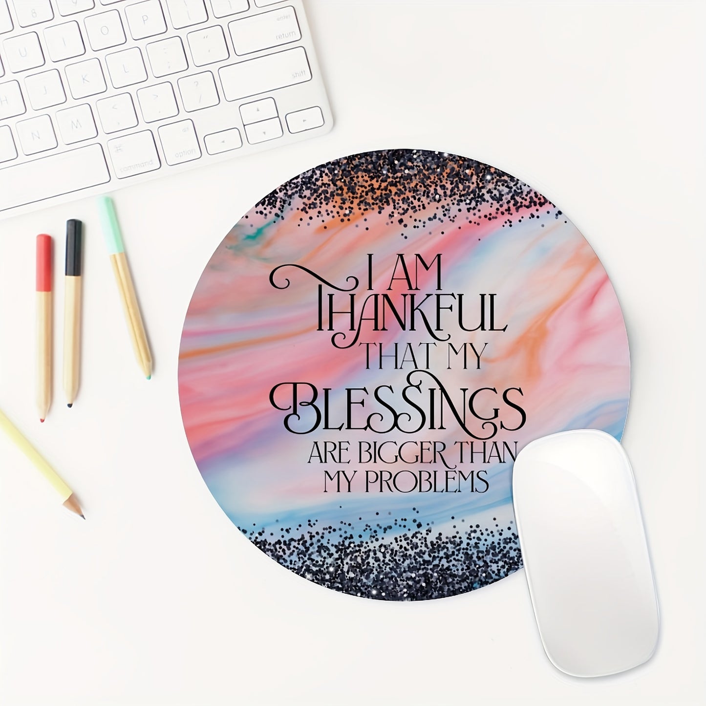 I Am Thankful That My Blessings Are Bigger Than My Problems Christian Computer Mouse Pad 7.8*7.8*0.12inch/ 20*20*0.3cm claimedbygoddesigns