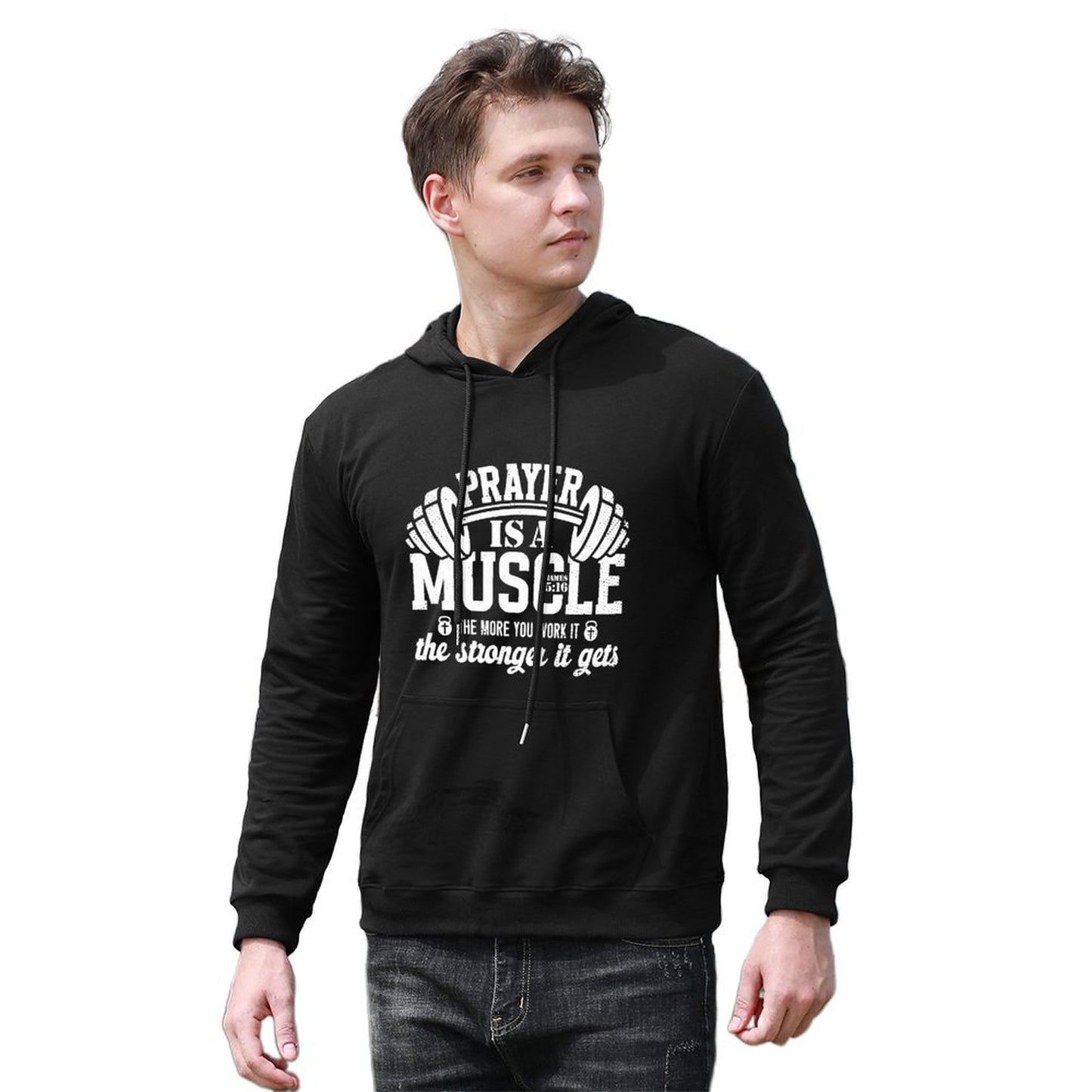 Prayer Is A Muscle Men's Christian Pullover Hooded Sweatshirt