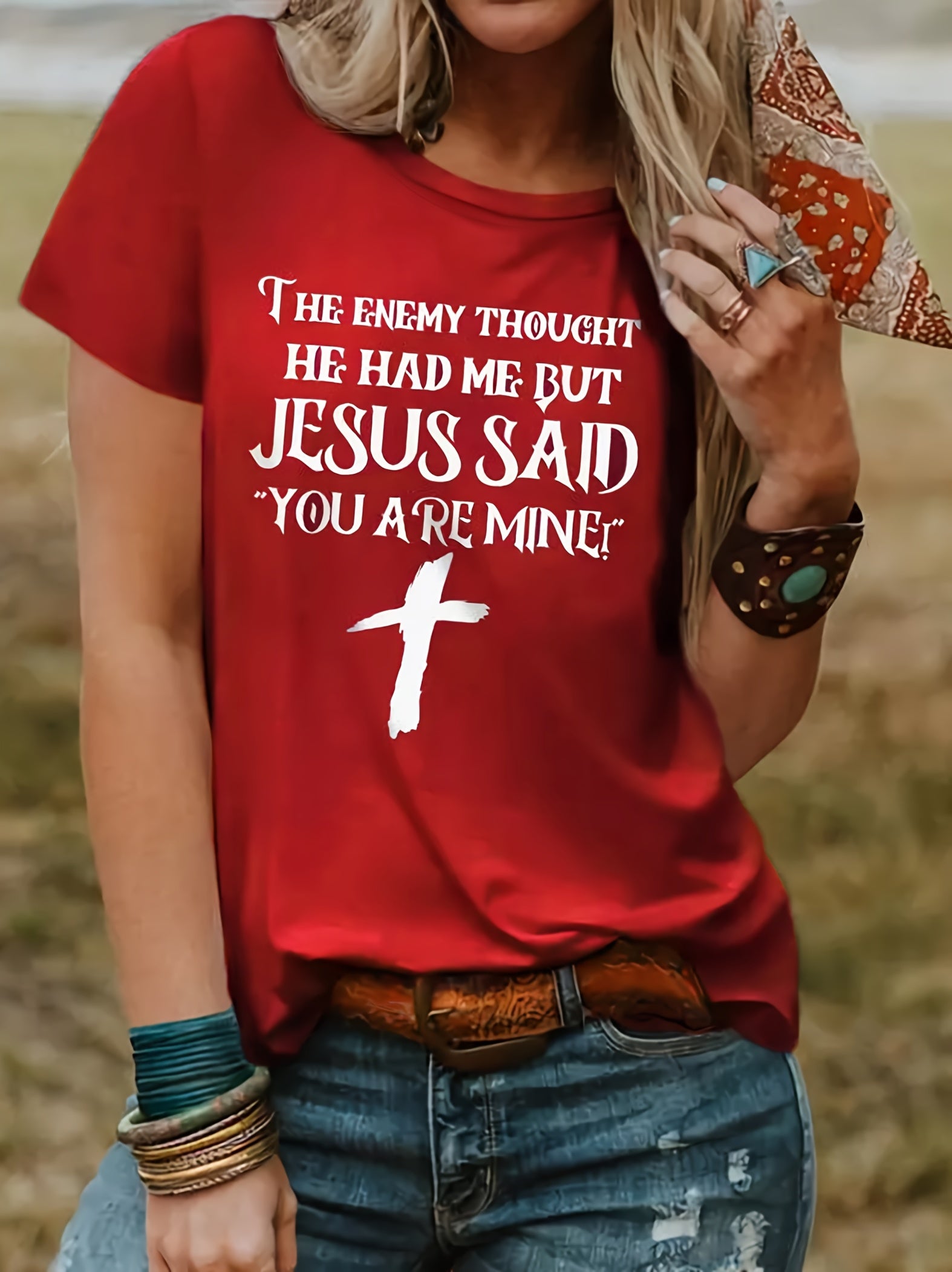 The Enemy Thought He Had Me But Jesus Said You Are Mine Women's Christian T-shirt claimedbygoddesigns