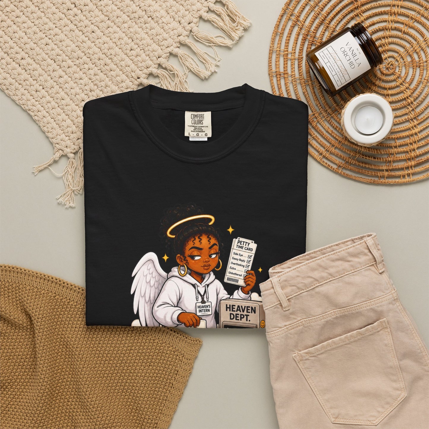 Heaven's Intern T-shirt – Funny Angel Nurse Tee ('Still Learning to Clock Out Petty') - ClaimedbyGodDesigns