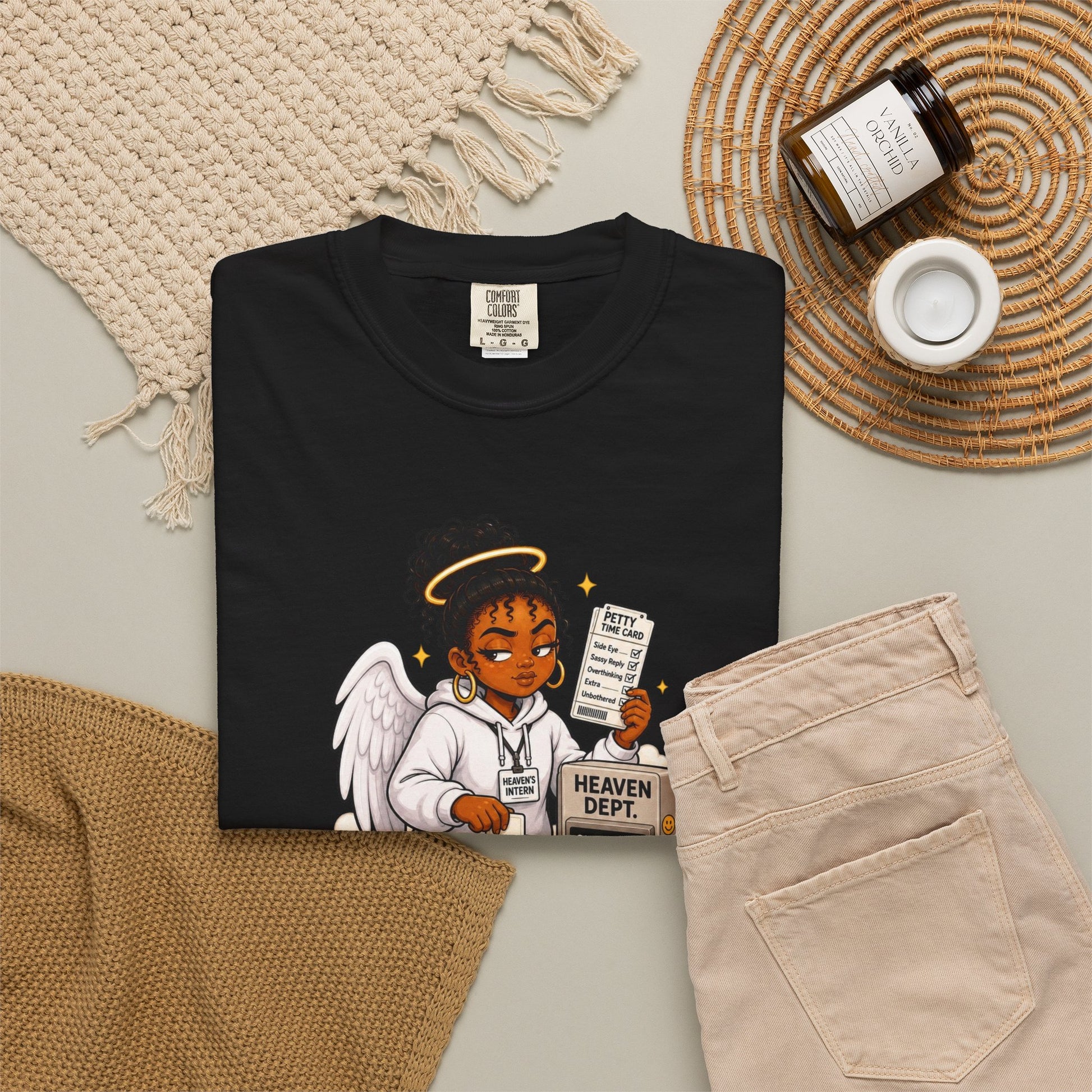 Heaven's Intern T-shirt – Funny Angel Nurse Tee ('Still Learning to Clock Out Petty') - ClaimedbyGodDesigns
