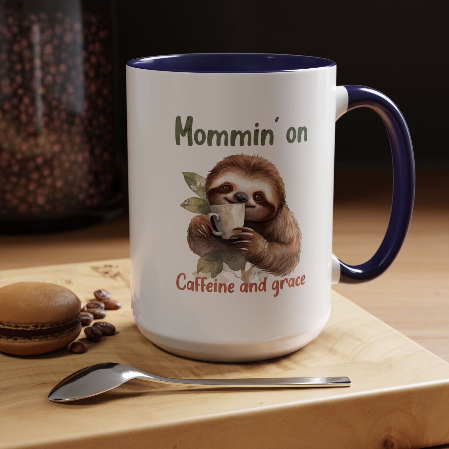 Sloth Mom Coffee Accent Mug - 'Mommin' on Caffeine and Grace' - Cute Gift for Christian Moms