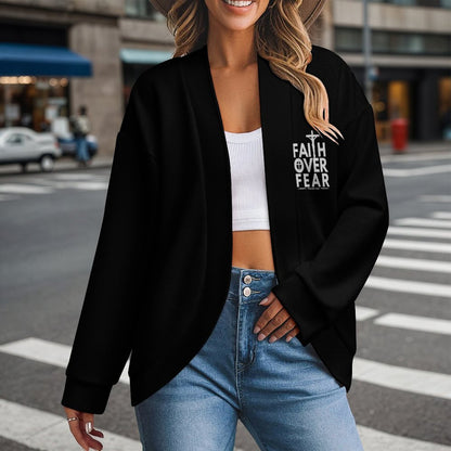Faith Over Fear Christian Women's Drop Shoulder Cardigan - ClaimedbyGodDesigns