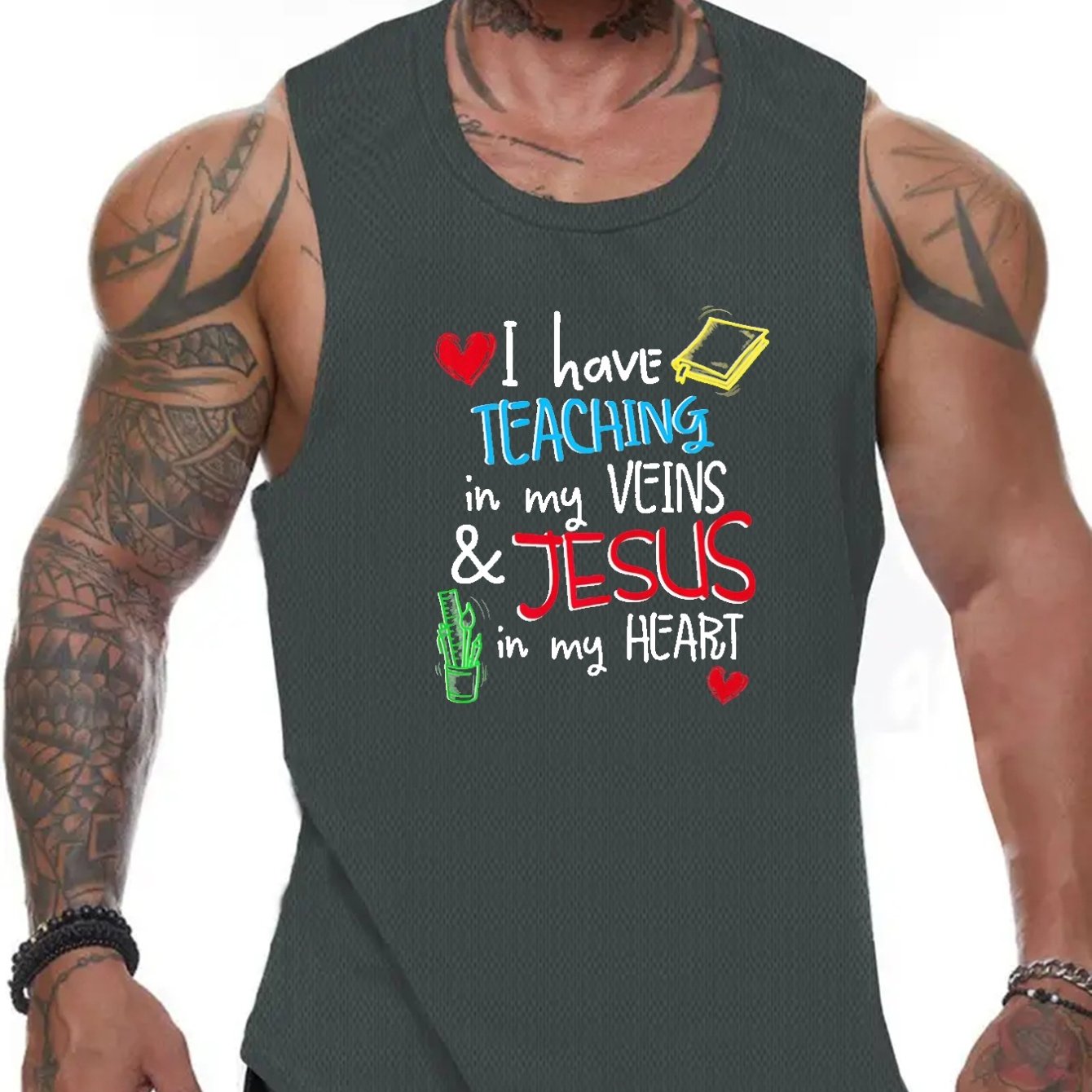 I Have Teaching In My Veins & Jesus In My Heart Men's Christian Tank Top claimedbygoddesigns