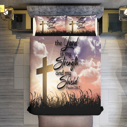 The Lord Is My Strength And My Shield  3-Piece Christian Comforter Bedding Set (Dual-sided Printing)