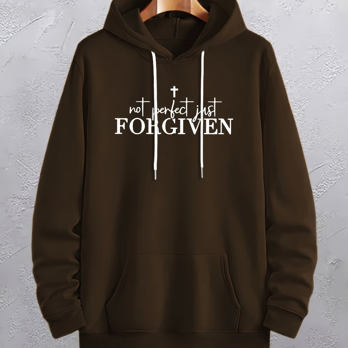 Not Perfect Just Forgiven Plus Size Men's Christian Pullover Hooded Sweatshirt claimedbygoddesigns