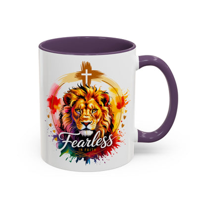 Fearless in Faith Lion Coffee Accent Mug - 11oz & 15oz Inspirational Drinkware