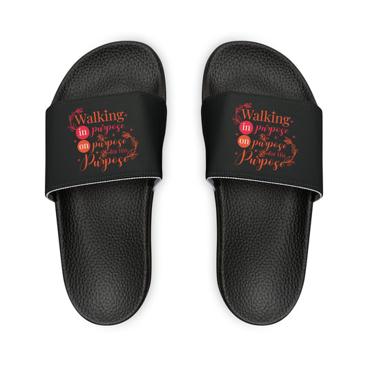 Walking In Purpose On Purpose For His Purpose Youth PU Christian Slide Sandals Printify