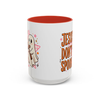 Accent Coffee Mug — "Jesus Don't Spook!" Cute Ghost Christian Coffee Mug (11/15oz)