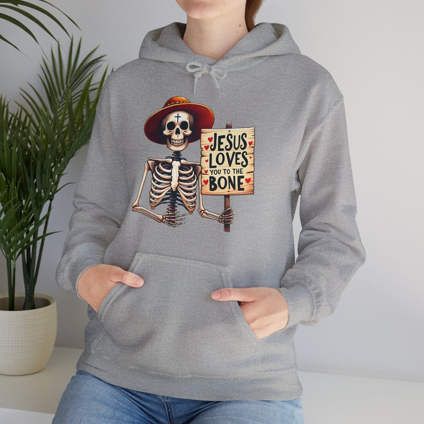 Jesus Loves You To The Bone (Halloween Themed) Unisex Christian Hooded Pullover Sweatshirt