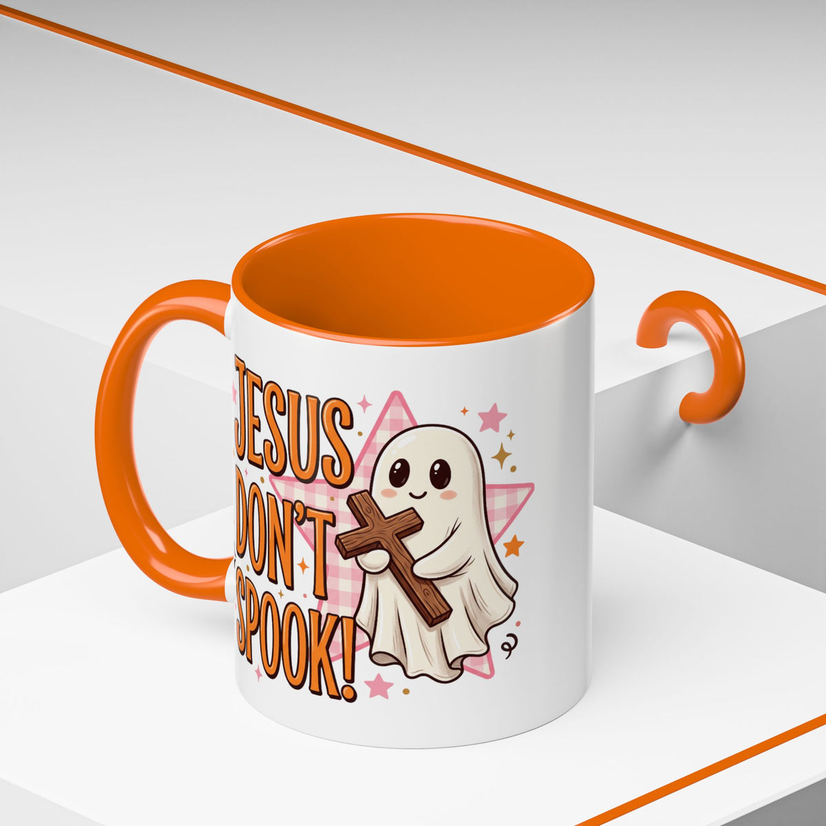 Accent Coffee Mug — "Jesus Don't Spook!" Cute Ghost Christian Coffee Mug (11/15oz)