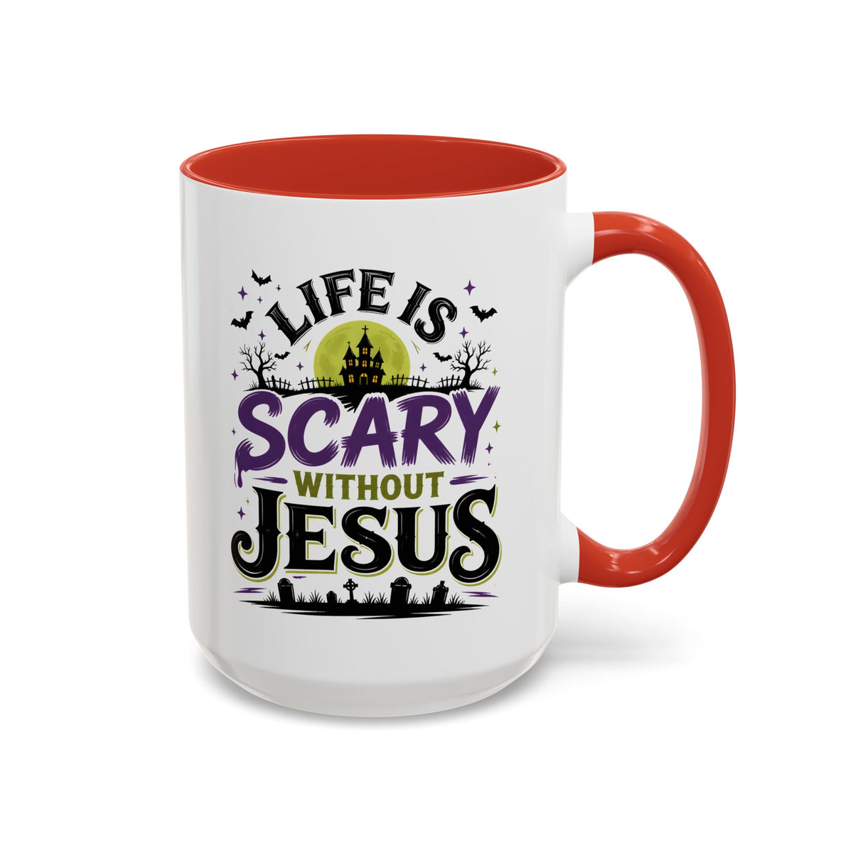 Coffee Mug — “Life Is Scary Without Jesus” Halloween Christian Accent Mug (11/15oz)