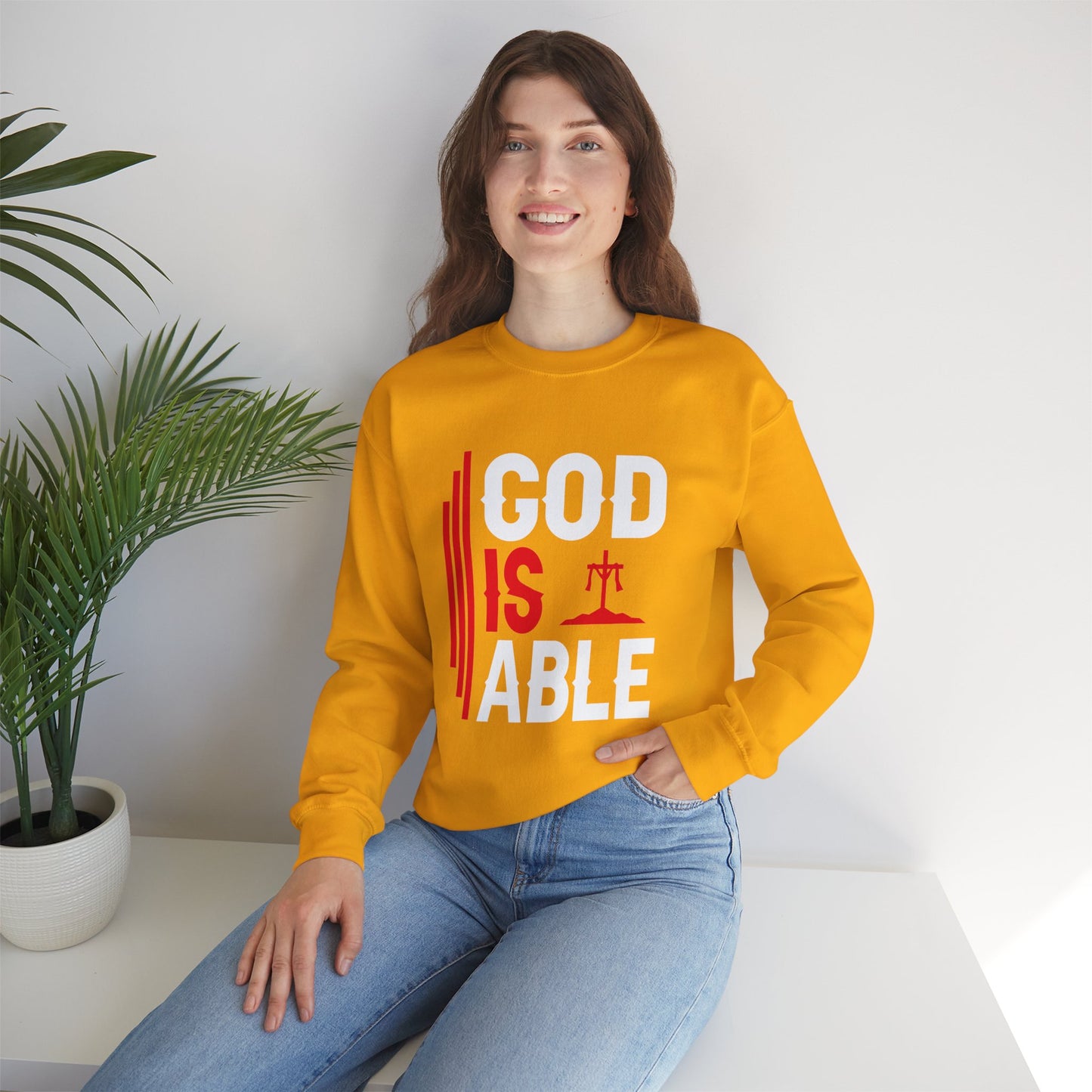 God Is Able  Unisex Heavy Blend™ Crewneck Christian Sweatshirt