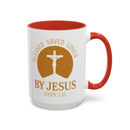 Inspirational Accent Coffee Mug - Blessed, Saved, Loved by Him | John 3:16