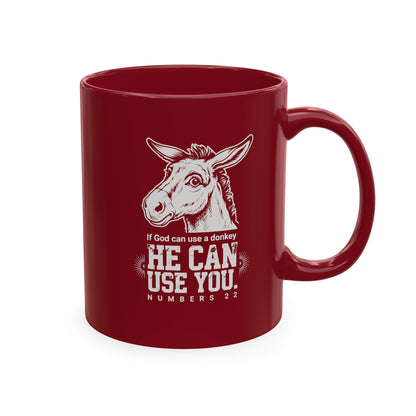 Donkey Wisdom Christian Multicolor Ceramic Mug — "If God Can Use A Donkey, He Can Use You" Faith & Farmhouse Coffee Cup