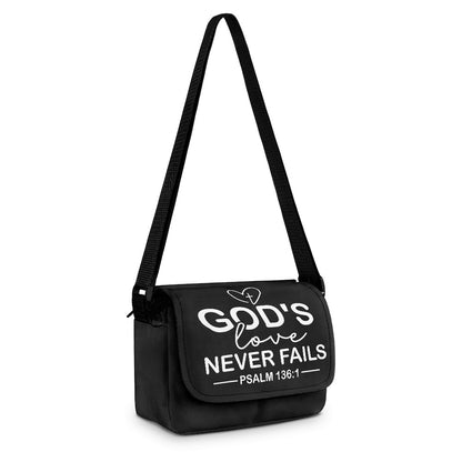 God's Love Never Fails Christian Kids Flap Crossbody Bag
