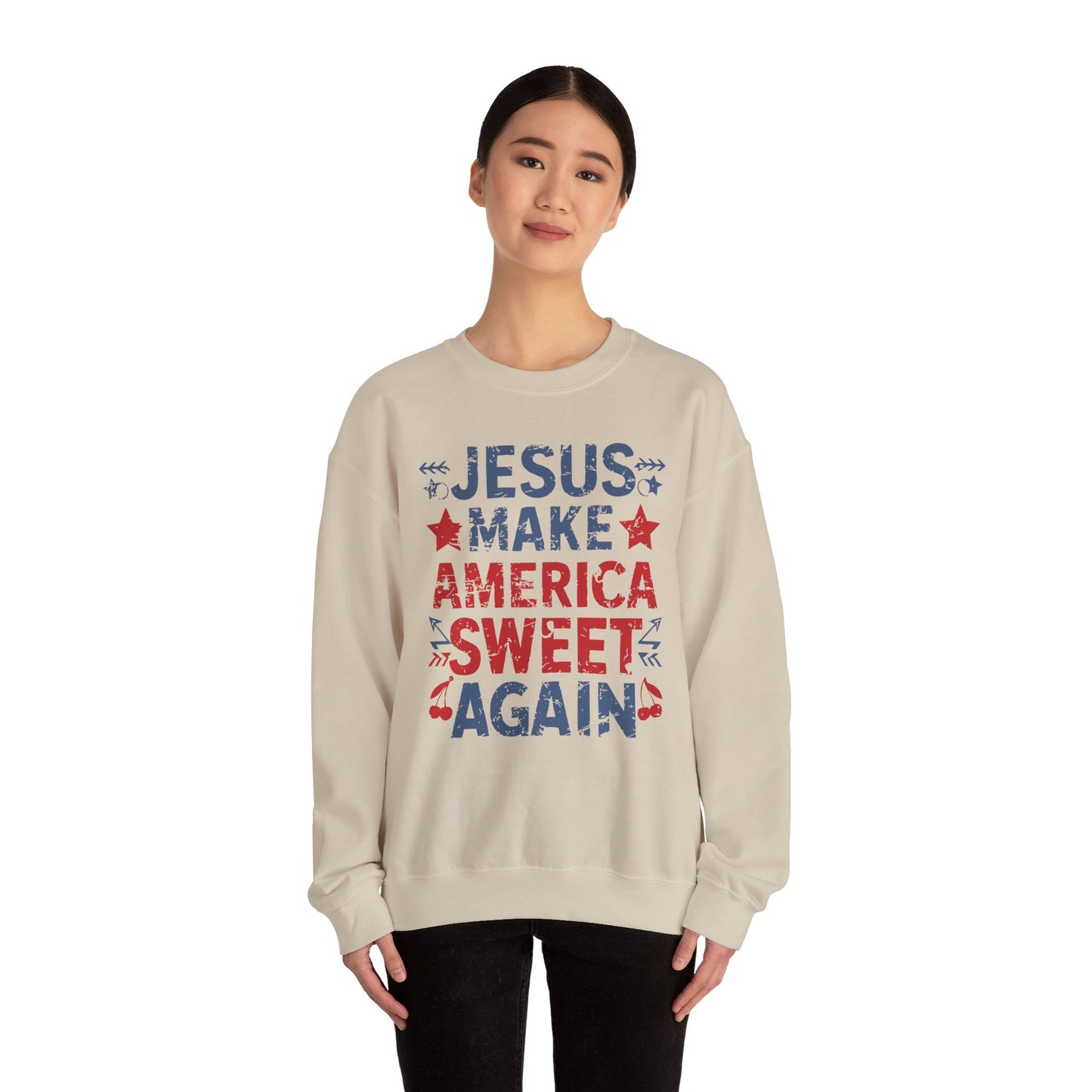 Jesus Make America Sweet Again Patriotic  Unisex Heavy Blend™ Crewneck Christian Sweatshirt