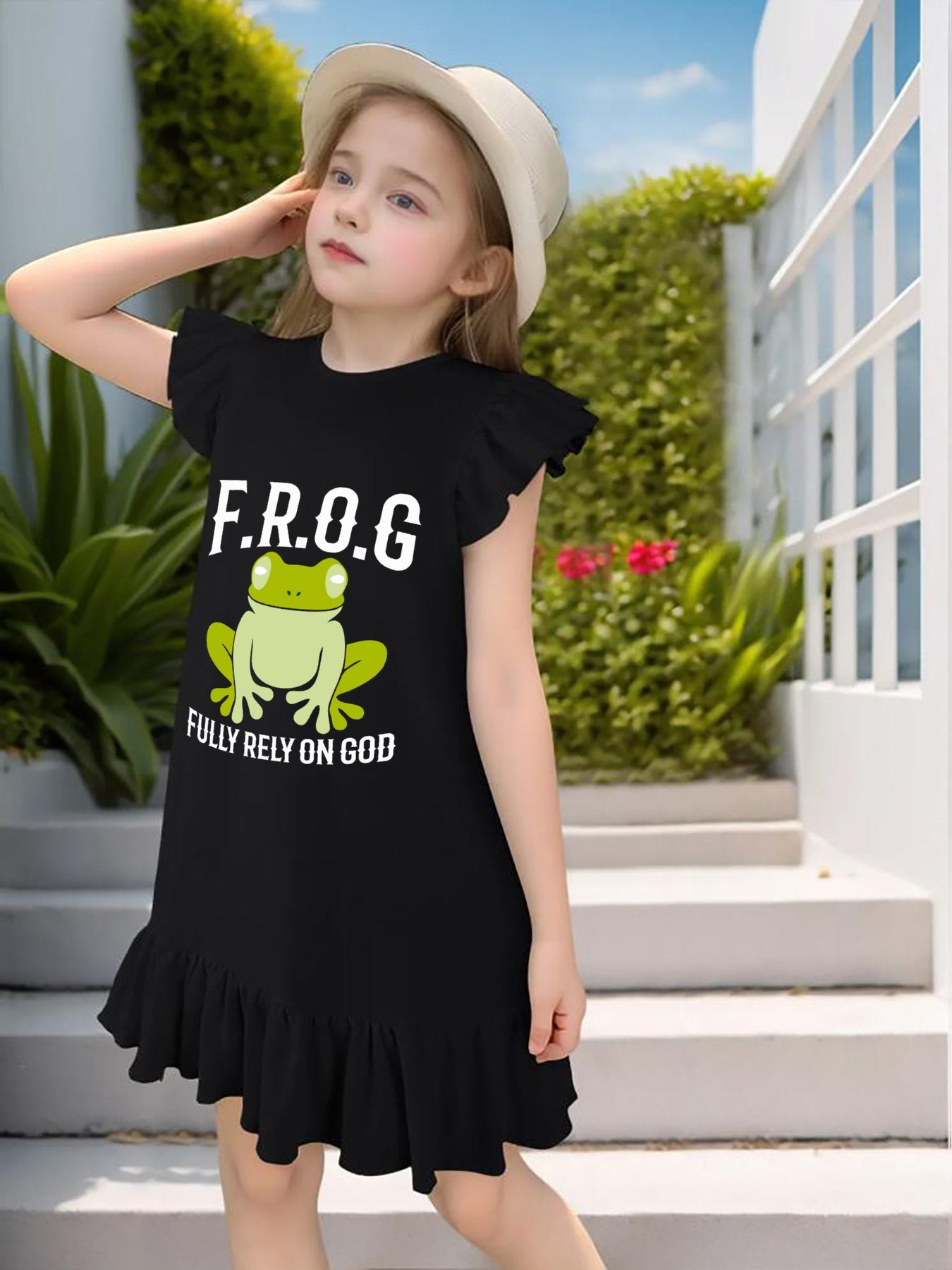 Fully Rely On Him (Frog) Youth Christian Dress for Girls - ClaimedbyGodDesigns