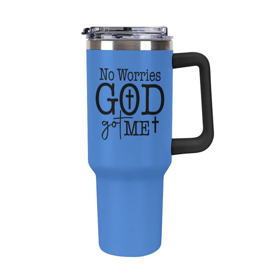 No Worries God Got Me 40oz Insulated Christian Tumbler with Handle and Straw