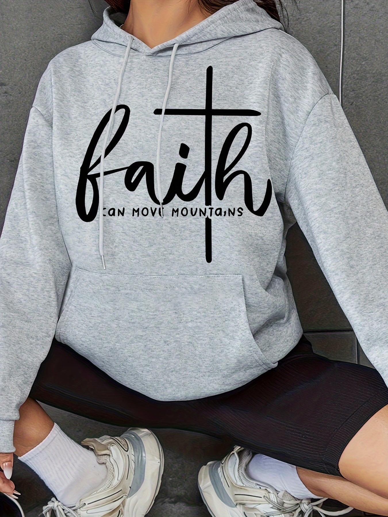 Faith Can Move Mountains Women's Christian Pullover Hooded Sweatshirt claimedbygoddesigns