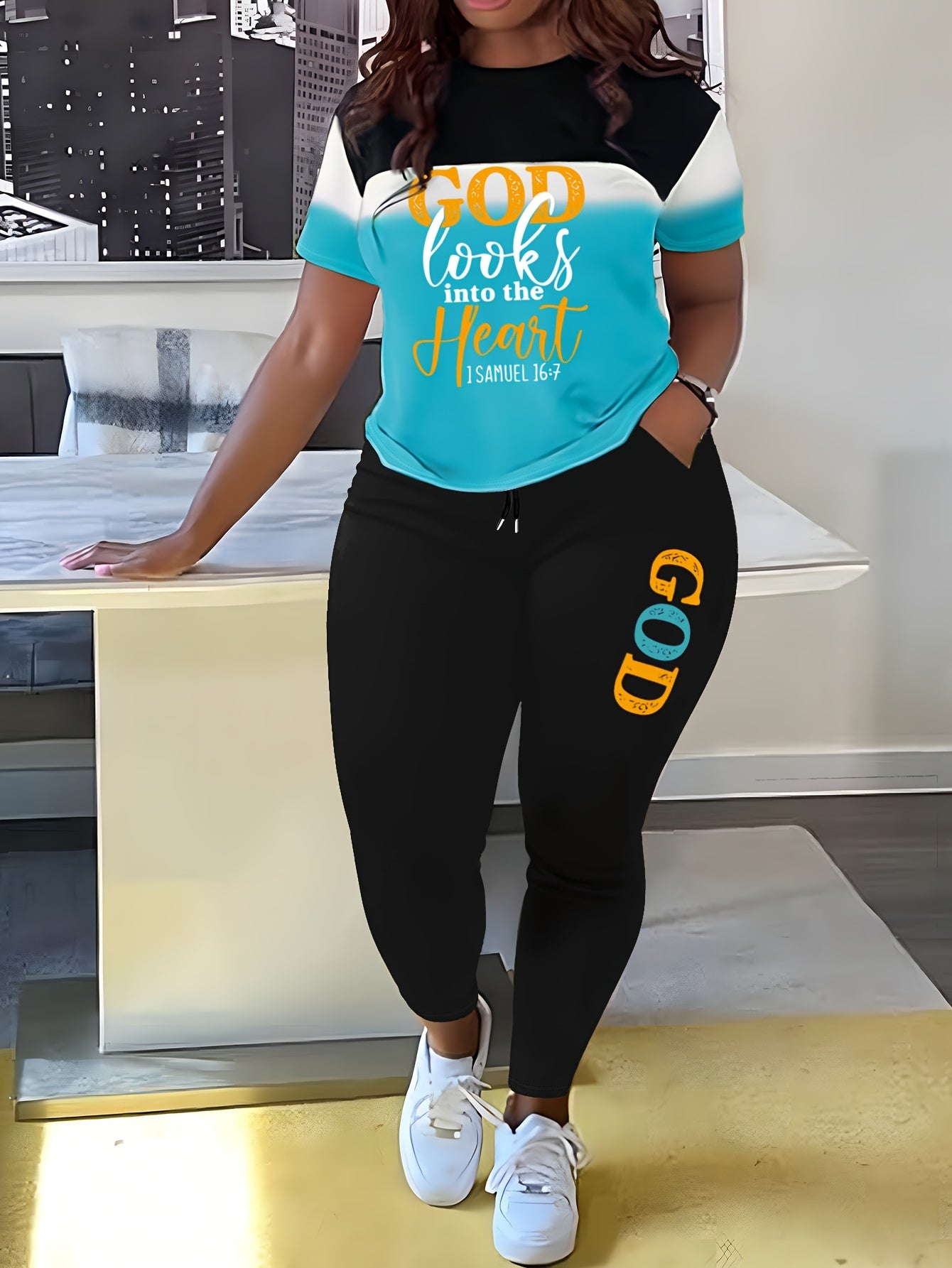 God Looks Into The Heart Plus Size Women's Christian Casual Outfit claimedbygoddesigns