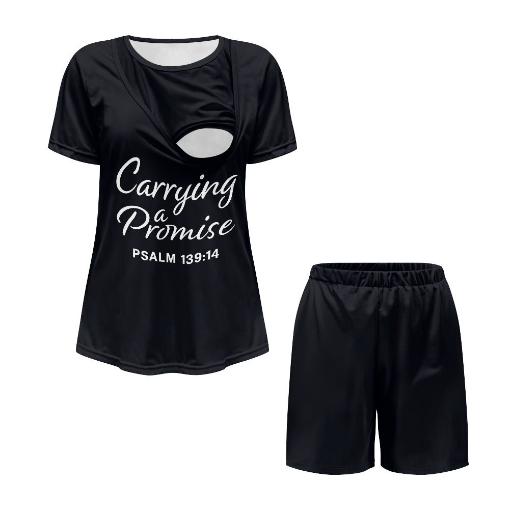 Carrying A Promise Christian Maternity Short Sleeve Pajama Set - ClaimedbyGodDesigns