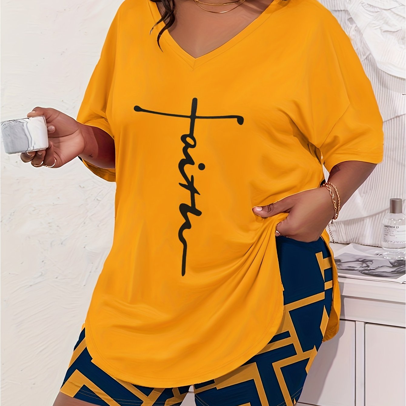 Faith (patterned) Plus Size Women's Christian Pajama Set claimedbygoddesigns