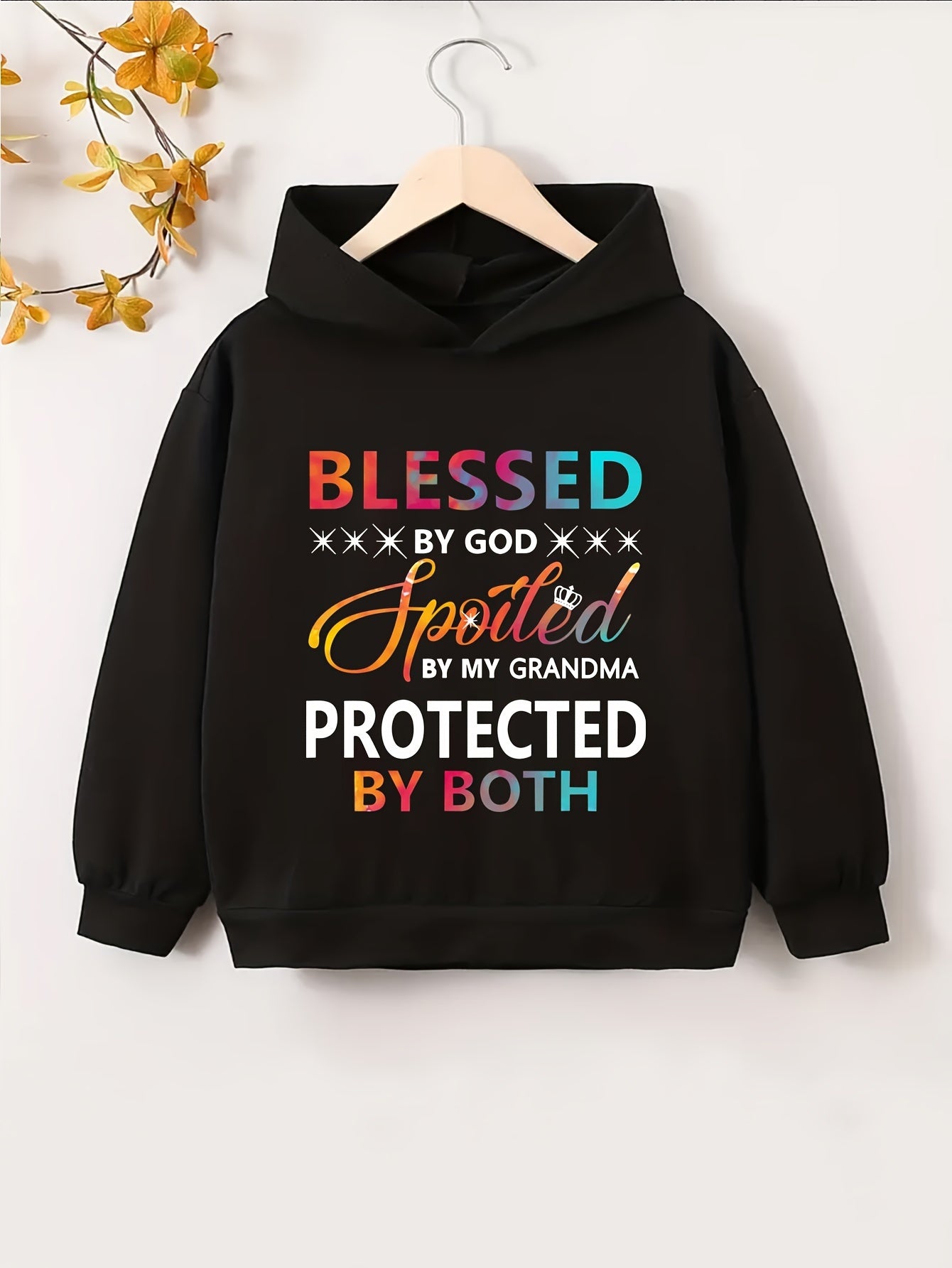 Blessed By God, Spoiled By Grandma Youth Christian Pullover Hooded Sweatshirt claimedbygoddesigns