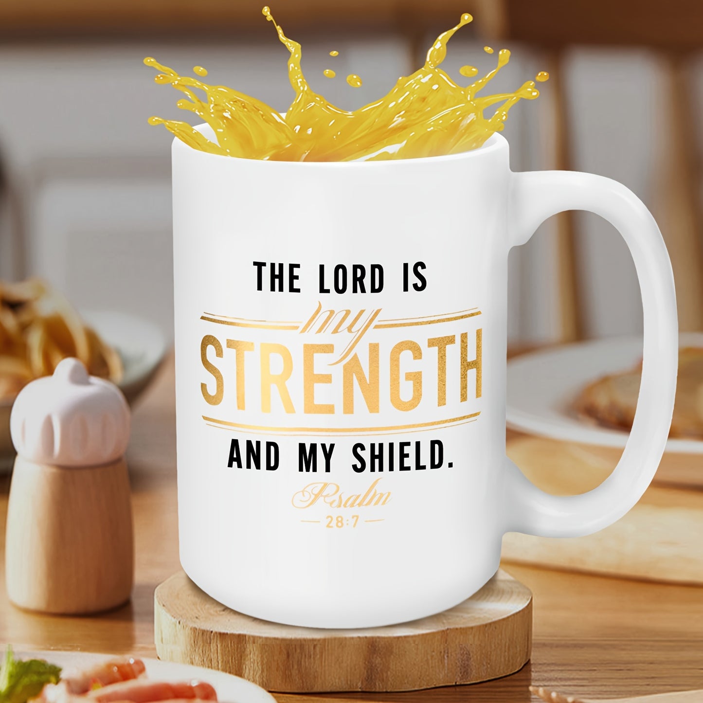 The Lord Is My Strength And My Shield Christian White Ceramic Mug 15oz claimedbygoddesigns