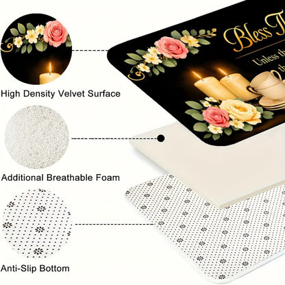 Bless This Home Floral Christian Kitchen Mat
