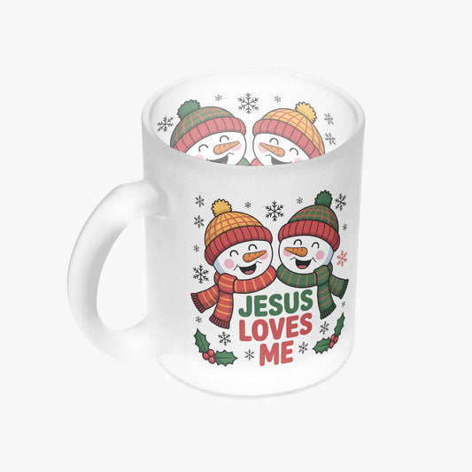 He Loves Me 11oz Frosted Glass Christian Christmas Coffee Mug - ClaimedbyGodDesigns