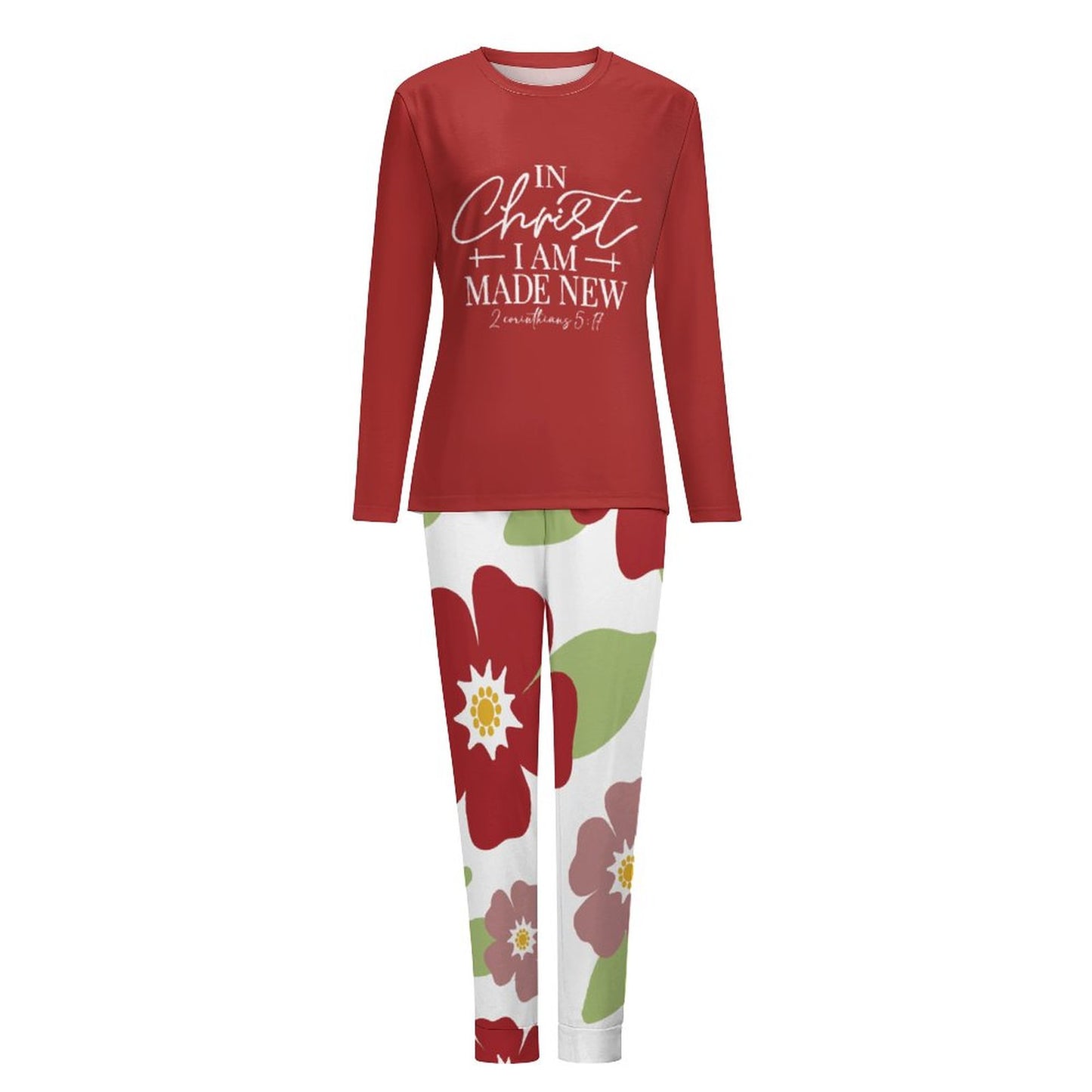 In Christ I Am Made New (flowered) Christian Women's 2 Piece Pajama Set