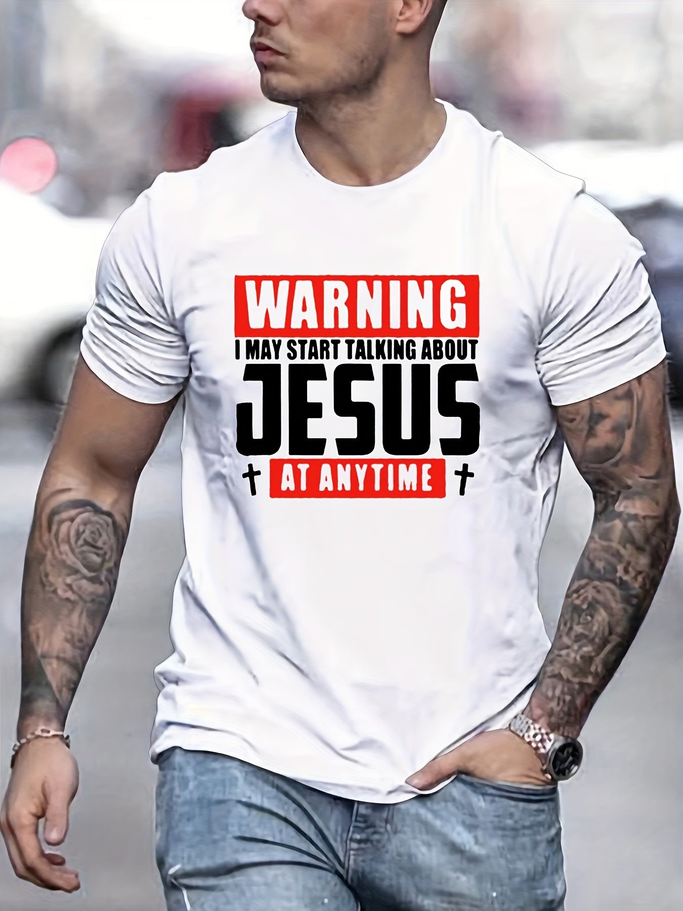 WARNING I May Start Talking About Jesus Anytime Men's Christian T-shirt claimedbygoddesigns